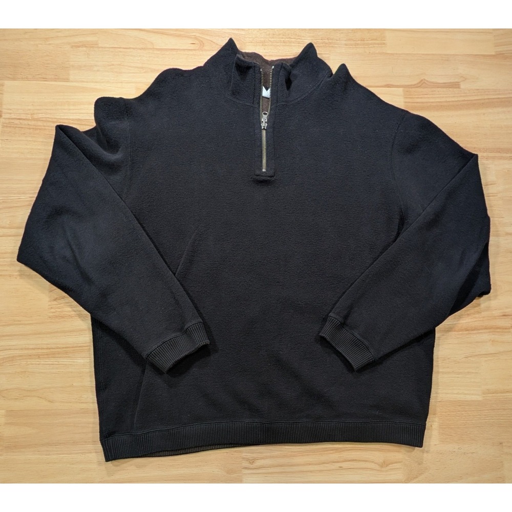 Cremieux Classics Mens XL Black 100% Cotton Quarter Zip Pullover Sweater Mock